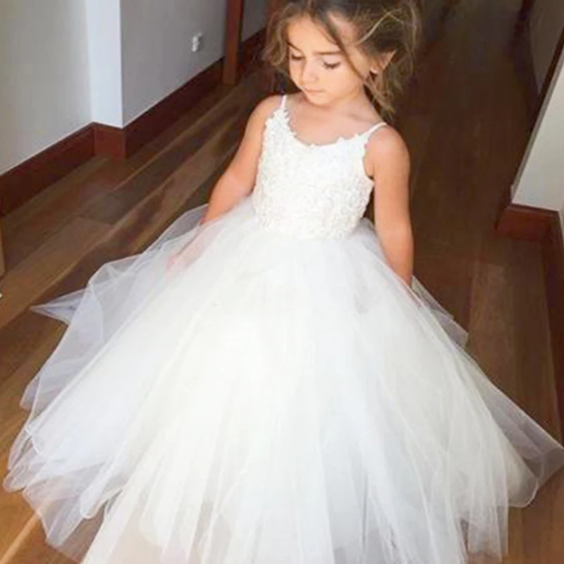 Elegant Flower Girl Dresses Lace Applique Half Sleeve Tulle O-neck Girls  For Ceremony Birthday Party First Communion Dress