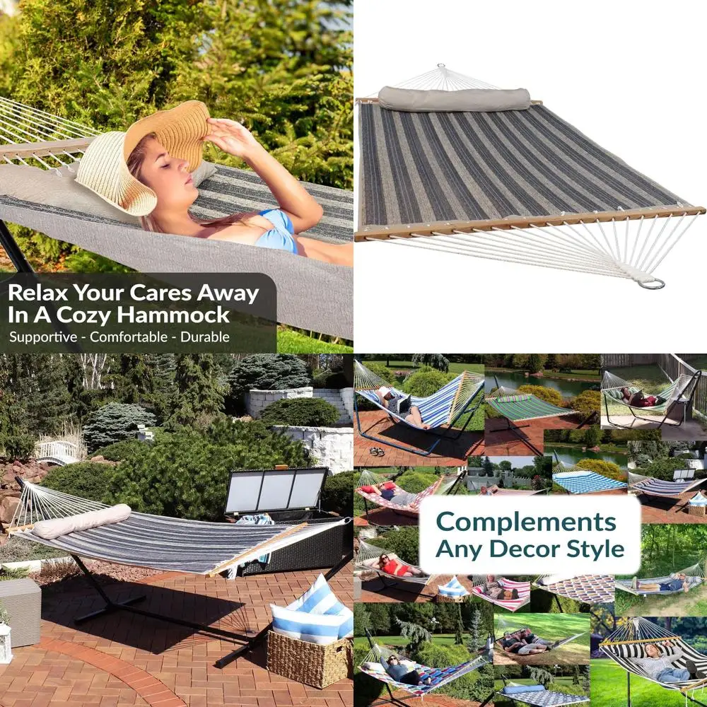 

Стеганый уличный гамак с распорками – сверхпрочный, выдерживает до 204 кг, двойной гамак для улицы – для использования на природе/в горах