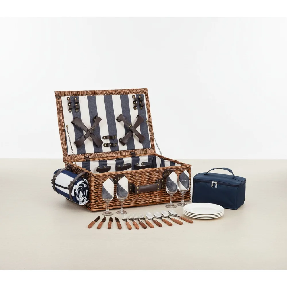 

Extra Large Handmade Wicker Picnic Basket Set for 4 Persons with Waterproof Blanket & Cooler