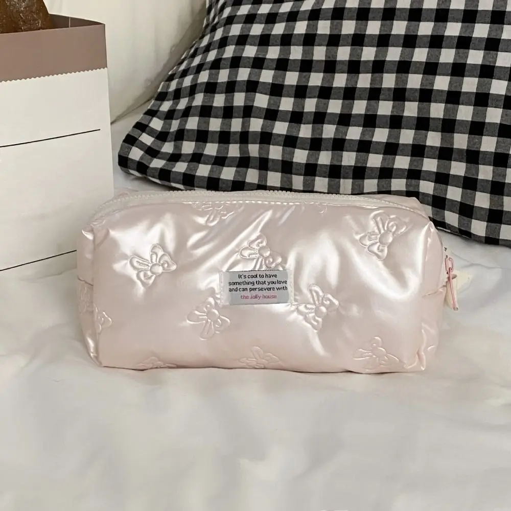 Kosmetiktasche aus PU-Material mit Schleifendekoration, Aufbewahrungsfach, Toilettentasche, Multifunktionale Reißverschluss-Make-up-Handtasche, Reise-Essential – Detail 6