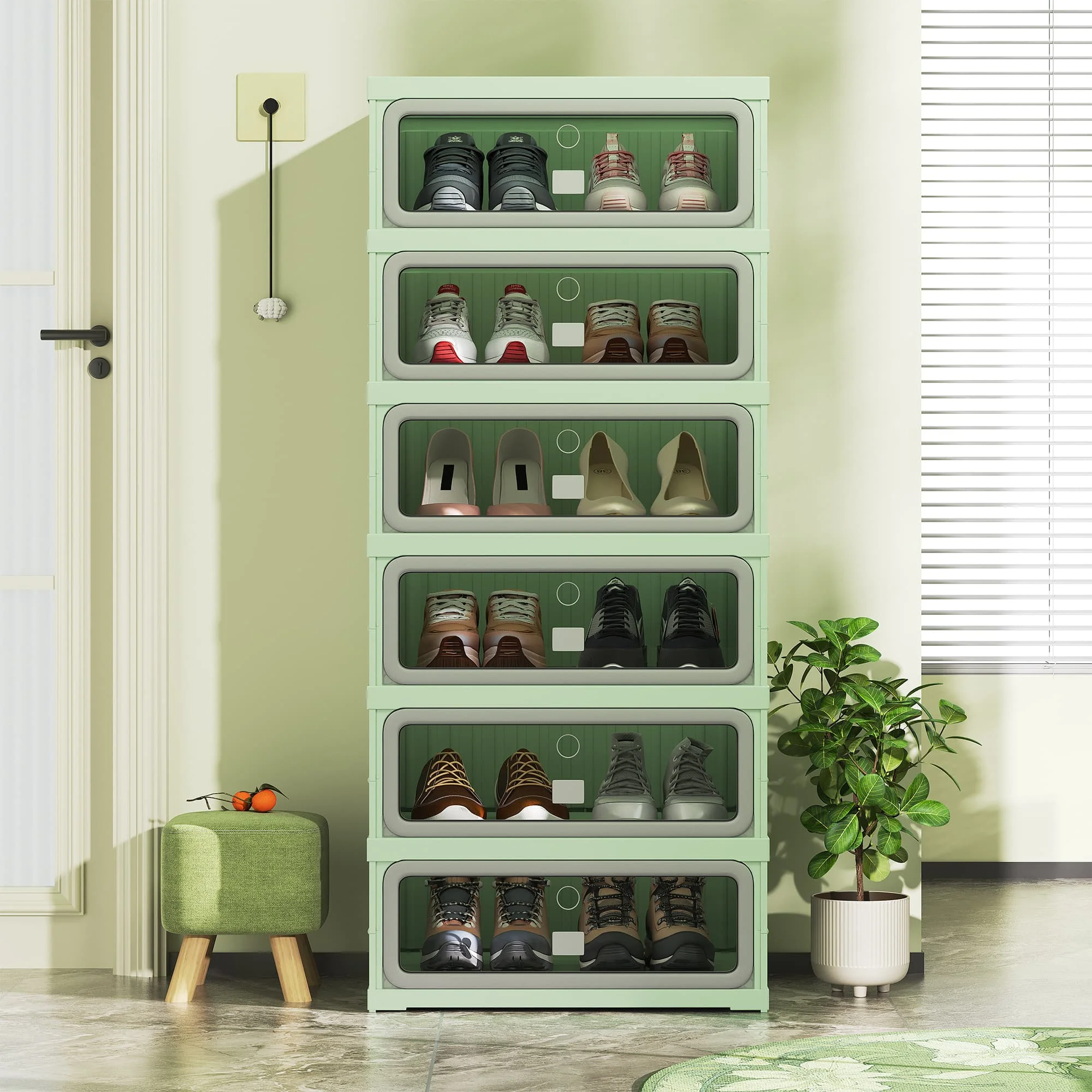 Schuhschrank, Schuhaufbewahrung, wasserdicht, schimmelresistent und leicht abwischbar, faltbares Design mit magnetisch schließender Tür für den Innenbereich.