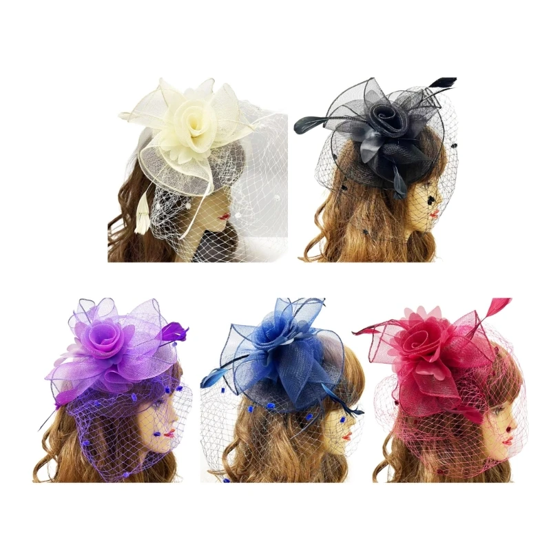 Roleplay Fascinator Hat Women Flapper Hat Flower Hat Hair Pin Cocktails Party Flower Bowler Hat 1920s Church Hat