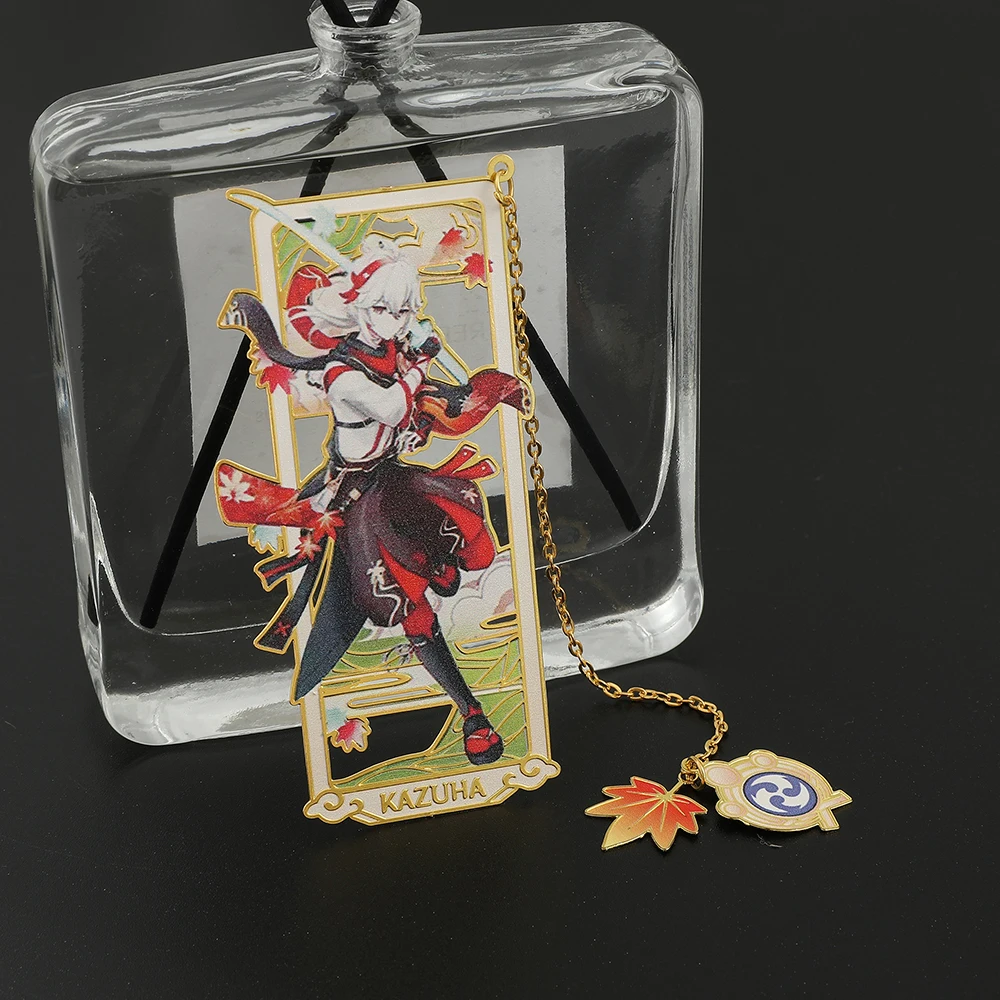 Marque-page en métal Anime Genshin Impact Kaedehara Kazuha, pendentif à glands évidés, collection de décor classique, cadeaux pour amoureux des livres