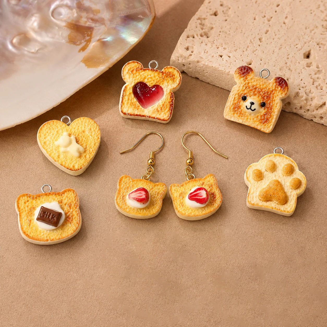 10 Stück Herz-Toast-Brot-Form-Anhänger, Lebensmittel-Anhänger für DIY handgemachte Ohrringe, Halsketten, Armbänder, Schmuckherstellung, Zubehör – Detail 2