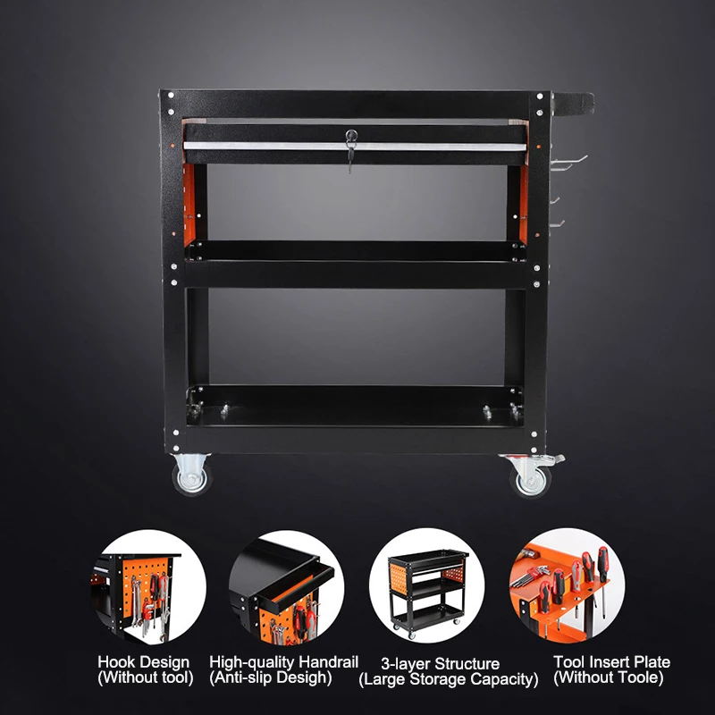 Carrello portautensili a 3 strati con ruote Carrello portautensili meccanico Carrello portaoggetti industriale Strumento per magazzino garage di grande capacità 