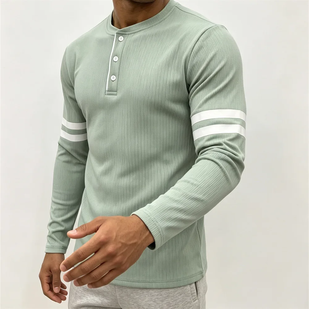 2026 New Men's Round-neck Henry Shirt - Knitted Shirt - Solid Color Casual Long-Sleeve T-Shirt - Summer New Comfortable Top
