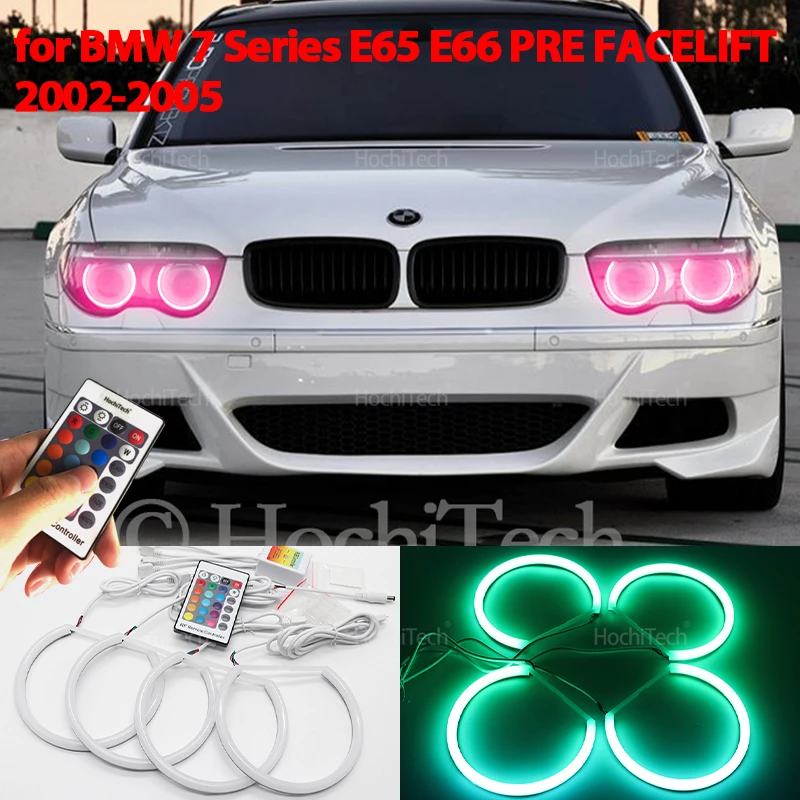 Remote Control 16-Color RGB Cotton LED Angel Eyes Rings for BMW 7 Series E65 E66 PRE FACELIFT 745i 745Li 760Li 760i 2002-2005