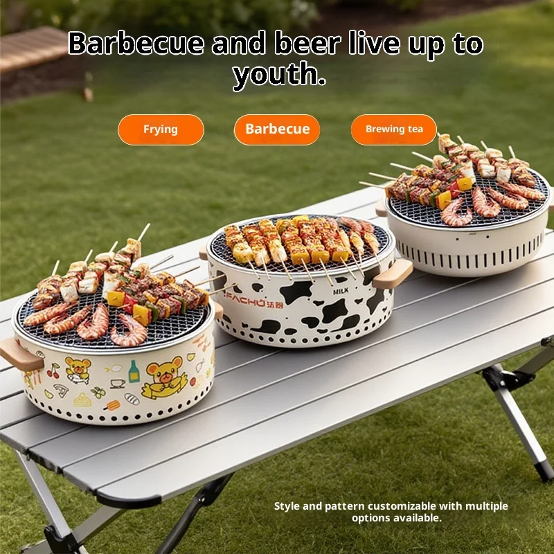 Home-Use Charcoal Barbecue Stove for Indoor Gathering, Small Multifunctional Heating Stove & Smokeless Grill for Outdoor Camping