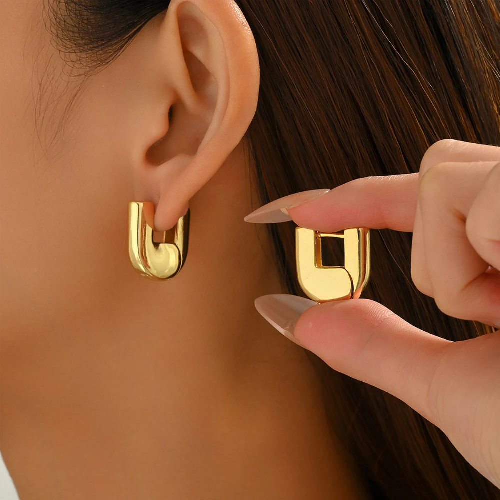 ENFASHION Aretes De Mujer Glossy U Shape Stud Earrings For Women's Stainless Steel 18K Gold Plated High Street Jewelry E251788