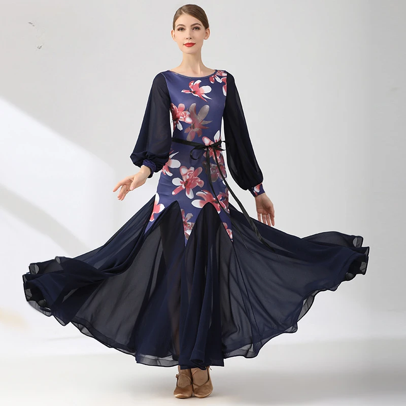 Modern Dance Skirt National Standard Dance Clothing Lantern Sleeves Tango Dress ballroom dress standard