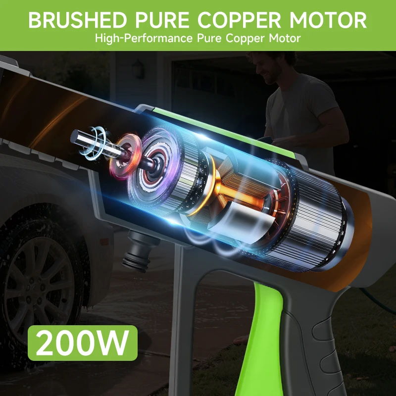 Hippcron 21v Car Water Gun Car Washing Tool 180w with Water Pipe Hose Foam Cannon Windows Cleaning Watering Garden NO Battery