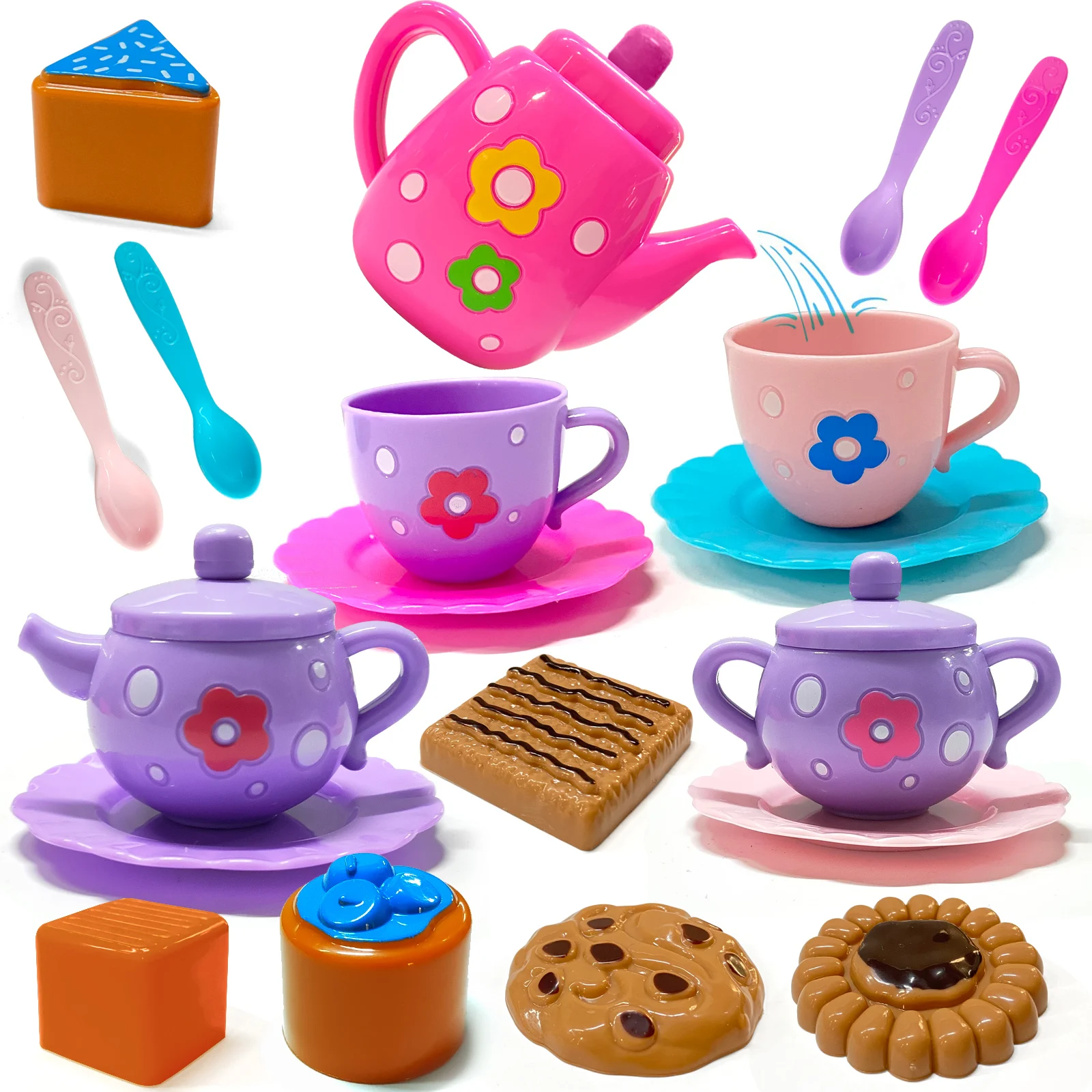 Set da tè per bambine, Set da tè, Set da tè con bollitore, biscotti, cibo per bambini, accessori per feste da tè giocattolo