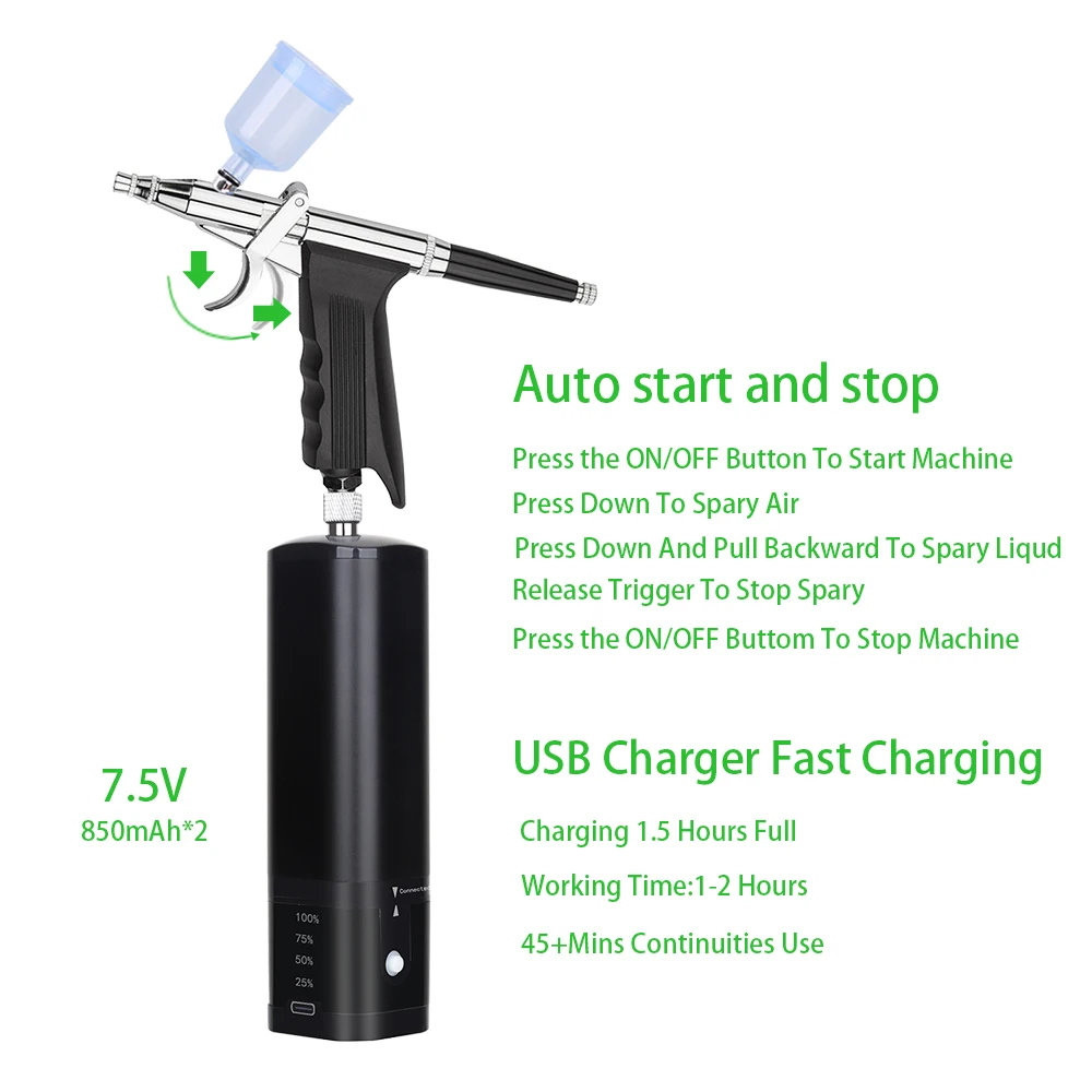 Personal Cordless Airbrush With Compressor Kit Replace Battery Noiseless Super Works High Power Type C USB Pneumatic Tool