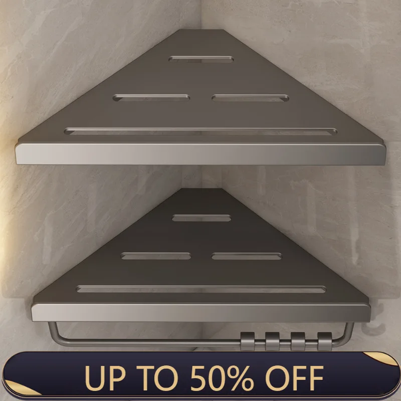 Black/Gray Bathroom Shelf Corner Bath Shower Shelf Bathroom Triangle Basket Shower Room Storage Rack Wall Mounted Shelf