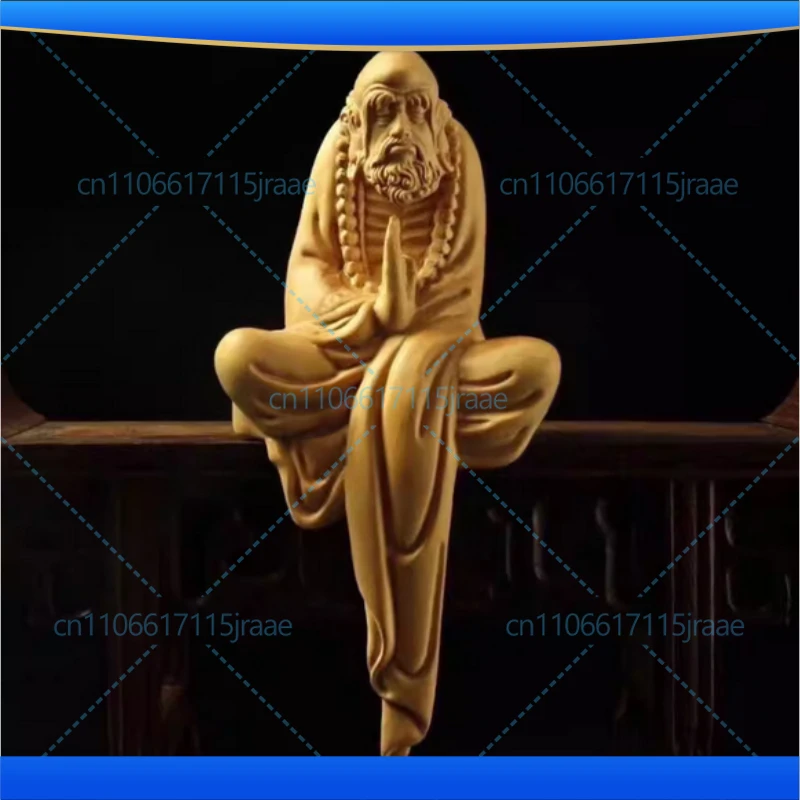 Wooden meditation small statue of Bodhidharma ancestor  Solid wood carving  Modern art sculpture  Home decoration figurines