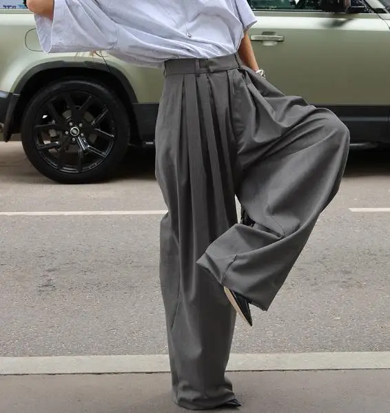 

Autumn Solid Color High Waisted Zipper Loose Wide Leg Suit Pants for Women, Fashionable and Personalized Commuting Suit Pants