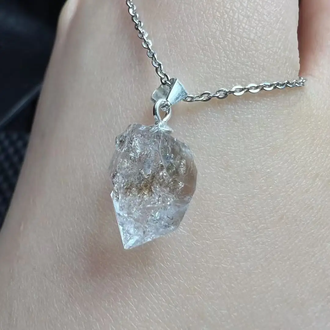 

Natural Herkimer diamond pendant, energy gemstone, spiritual healing, gift, decoration, S925 silver setting, gift chain