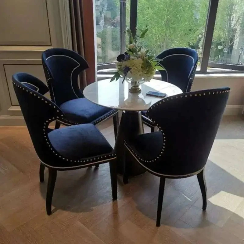 m Dinning Chair Nordic Simple Modern Household Solid Wood Soft Bag Fabric Dark Blue Chair New Personalized Creative Chair m
