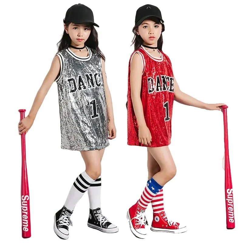 

Girls Hip Hop Sequin Dance Costume Glitter Tank Top Socks Streetwear Stage Performance Jazz Dance Modern Cheerleading Outfit