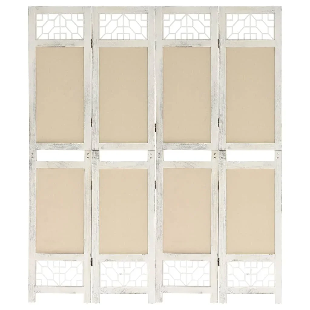 Vidaxl Cream 4-Panel Room Divider 140X165 Cm Fabric Privacy Screen,Blackout Screen,Interior Decoration