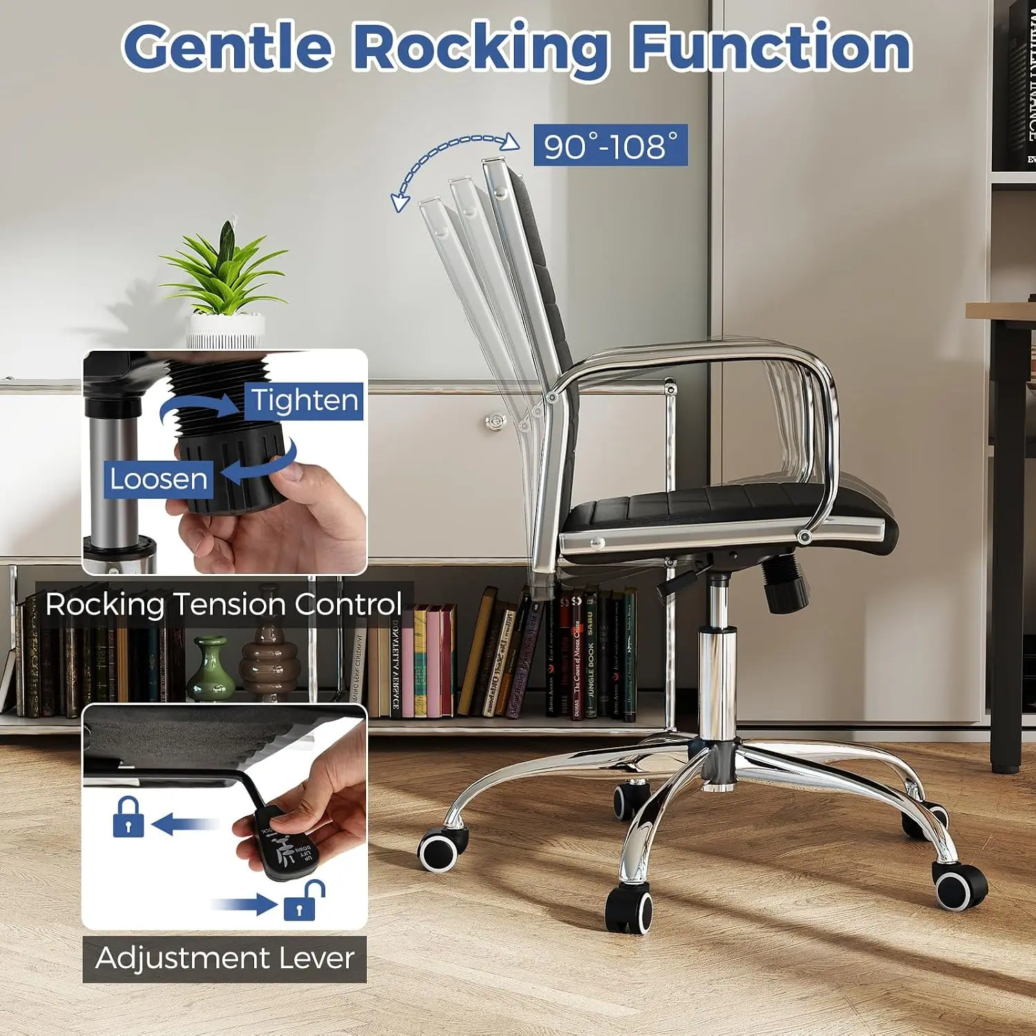 Ribbed PU Leather High Back Executive Office Chair, Ergonomic Swivel Computer Desk Chair for Home Office, Customized