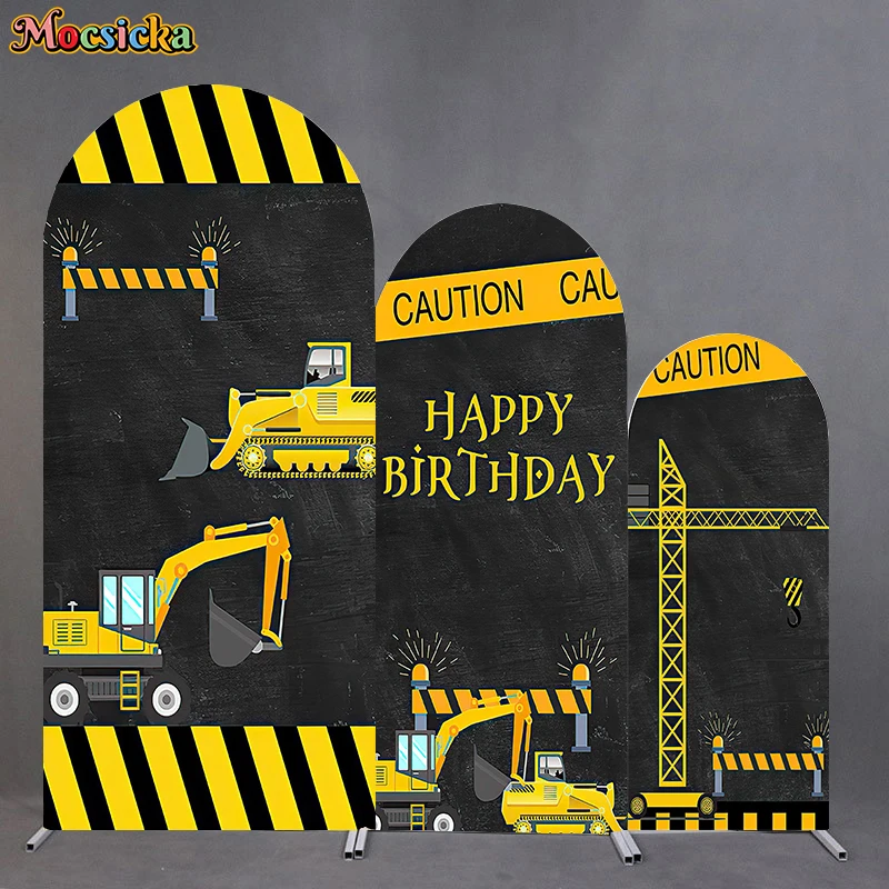 

Road Construction Arch Backdrop Photography Children Kids Baby Happy Birthday Party Excavator Background Decor Props Photozone