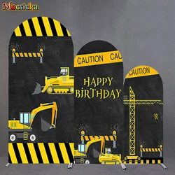 Mocsicka Happy Birthday Arch Cover Backdrop Excavator Road Construction Party Decor Baby Children Photo Arched Background Studio