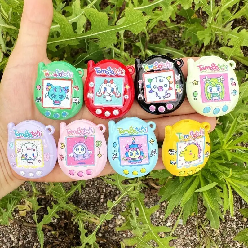 Painted Cartoon Multiple Styles Double Sided Print Tamagotchi Game Console Bead Phone Key Chain Charm DIY Jewelry