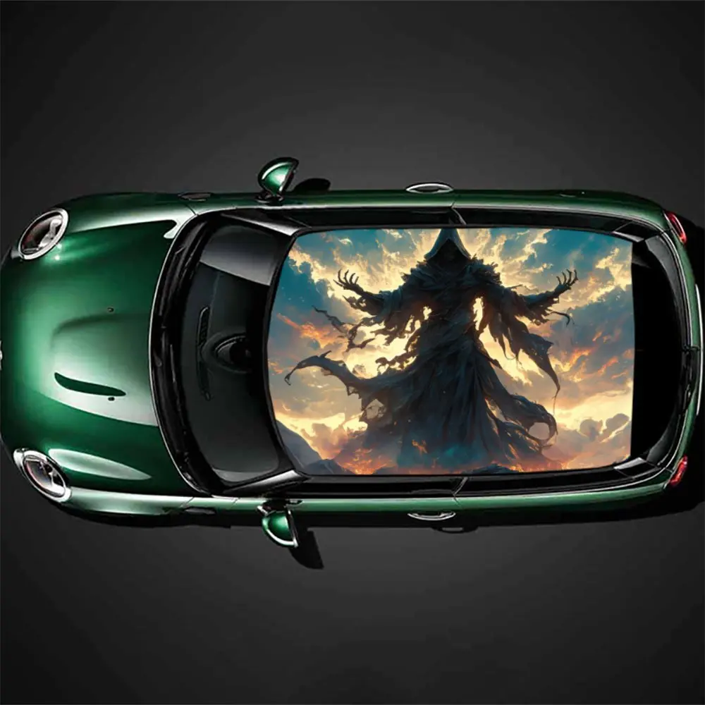 

Dusk Flame Skeletal Spirit Car Vinyl Wrap, PVC Car Roof Vinyl Wrap Sticker, Self-Adhesive Waterproof Scratch-Resistant Film, Dec