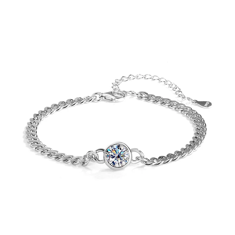 JECIRCON S925 Sterling Silver Moissanite Bracelet 0.5/1 Carat Simple Round Bubble Hand Chain for Women Light Luxury Style Design