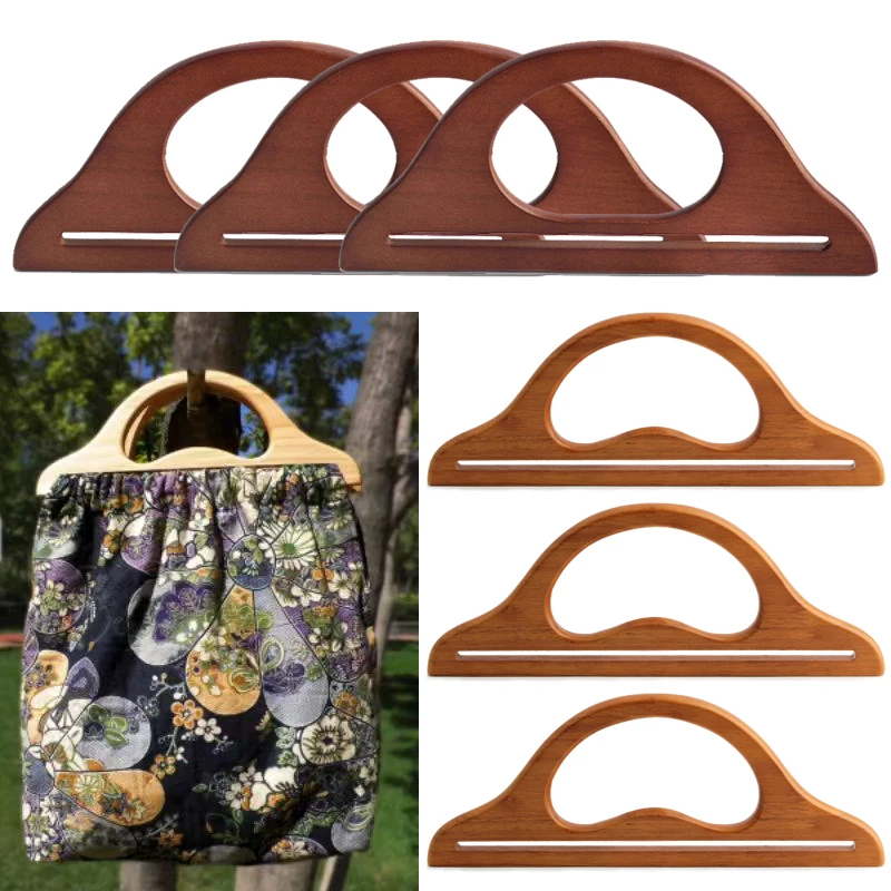 2PCS Natural Solid Wood Wallet DIY Knitted Bag Hanger Handle D Shape Wooden Beach Bag Straw Bag Handle Replacement