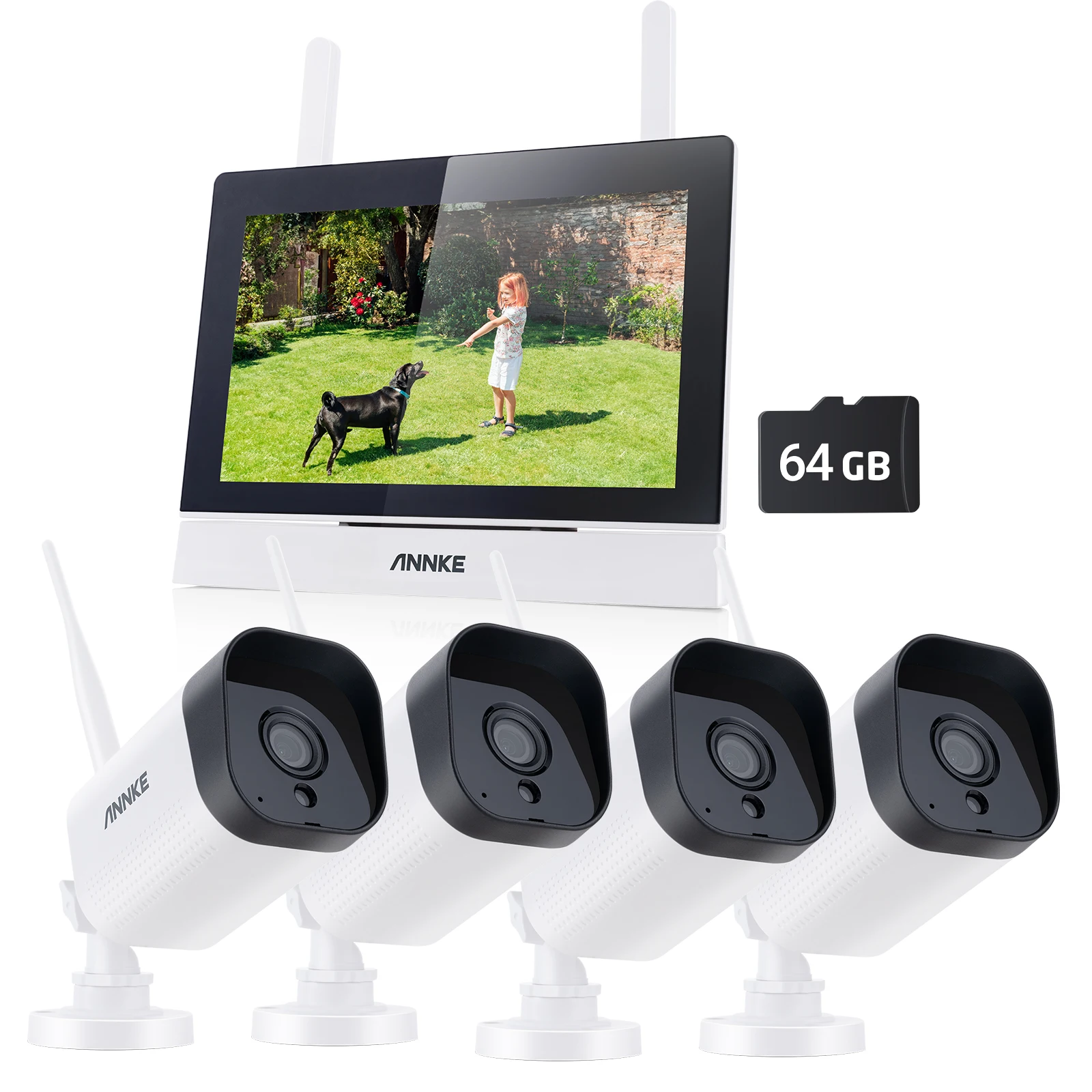 Annke 3MP 5MP Draadloos CCTV-systeem 4CH NVR Outdoor wifi camera 7-inch touchscreen Tweeweg Audio 2/4 Stuks Wifi beveiligingscamera