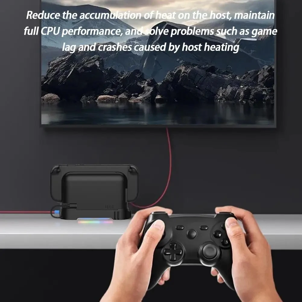 Ventilador de refrigeración para Switch 2, Base de disipador de calor de estación de acoplamiento con expansión USB/NGC, iluminación RGB, ventilador doble para montaje en pared Switch 2
