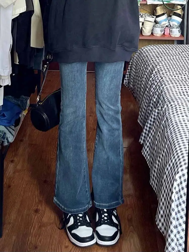 

Retro Blue Bell Bottom Jeans Women's Early Spring 2026 New Small Size High Waist Slim Straight Wide Leg Pants