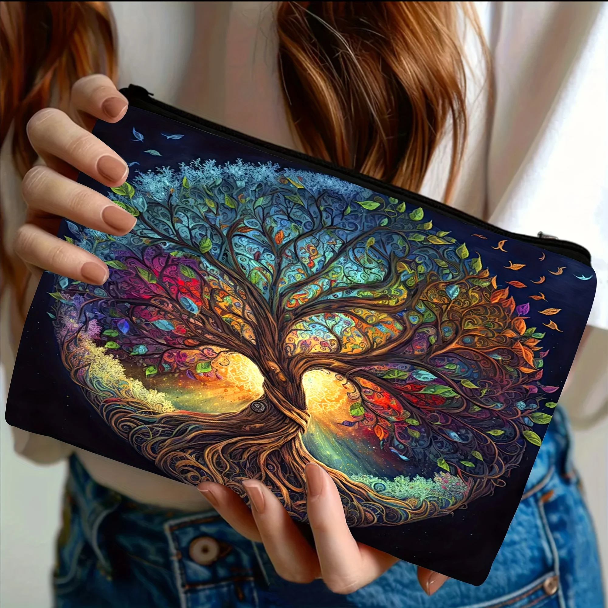 1 Stück Make-up-Tasche „Baum des Lebens“ – künstlerische kosmische und natürliche Designs, leichter Reise-Kosmetik-Organizer mit sicherem Reißverschluss