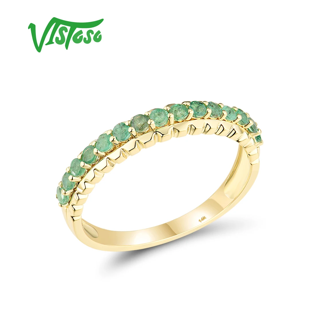 VISTOSO Genuine 14K 585 Gold Rings For Women Yellow Rose White Gold Sparkling Luminous Emerald Ruby Blue Sapphire Fine Jewelry