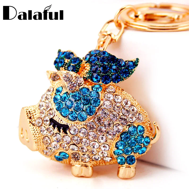 Nowy marka śliczne Chic świnia skrzydła kryształ Rhinestone breloki breloczki Holder kobiety prezent torba wisiorek dla breloki do kluczy samochodowych K250