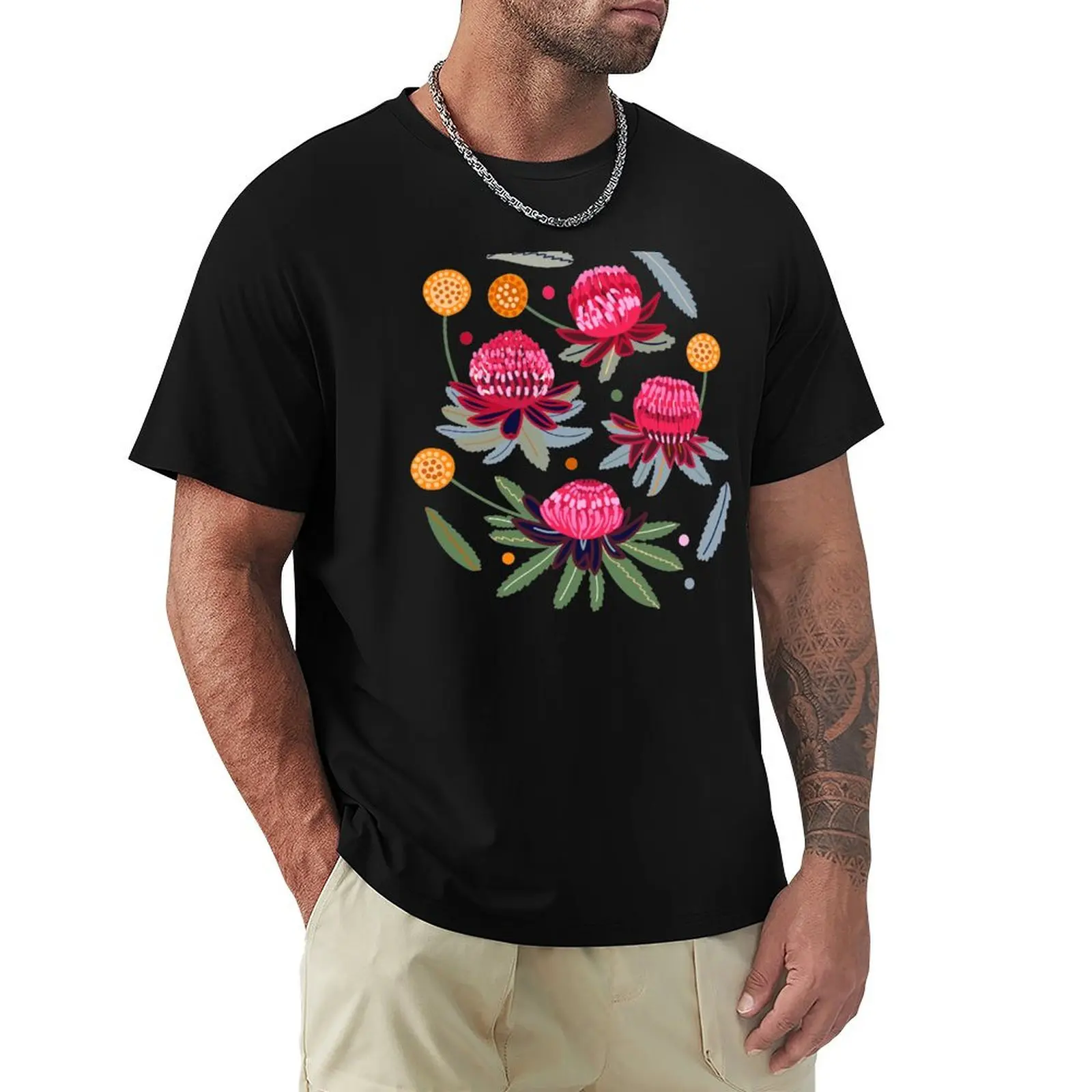 

Waratahs and Craspedia (Cream) T-Shirt Quick Dry Sports Short Sleeve Tee
