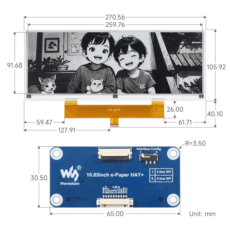 

SKU-31706 Waveshare 10.85inch e-Paper display, e-ink display, 1360 × 480, Black / White, SPI Interface