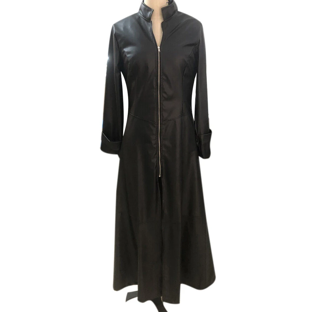 Fashion PVC Leather Wetlook Zip-Up Turtleneck Long Trench Women Coat Jacket Party Clubwear Windbreaker Coats Female Clothing