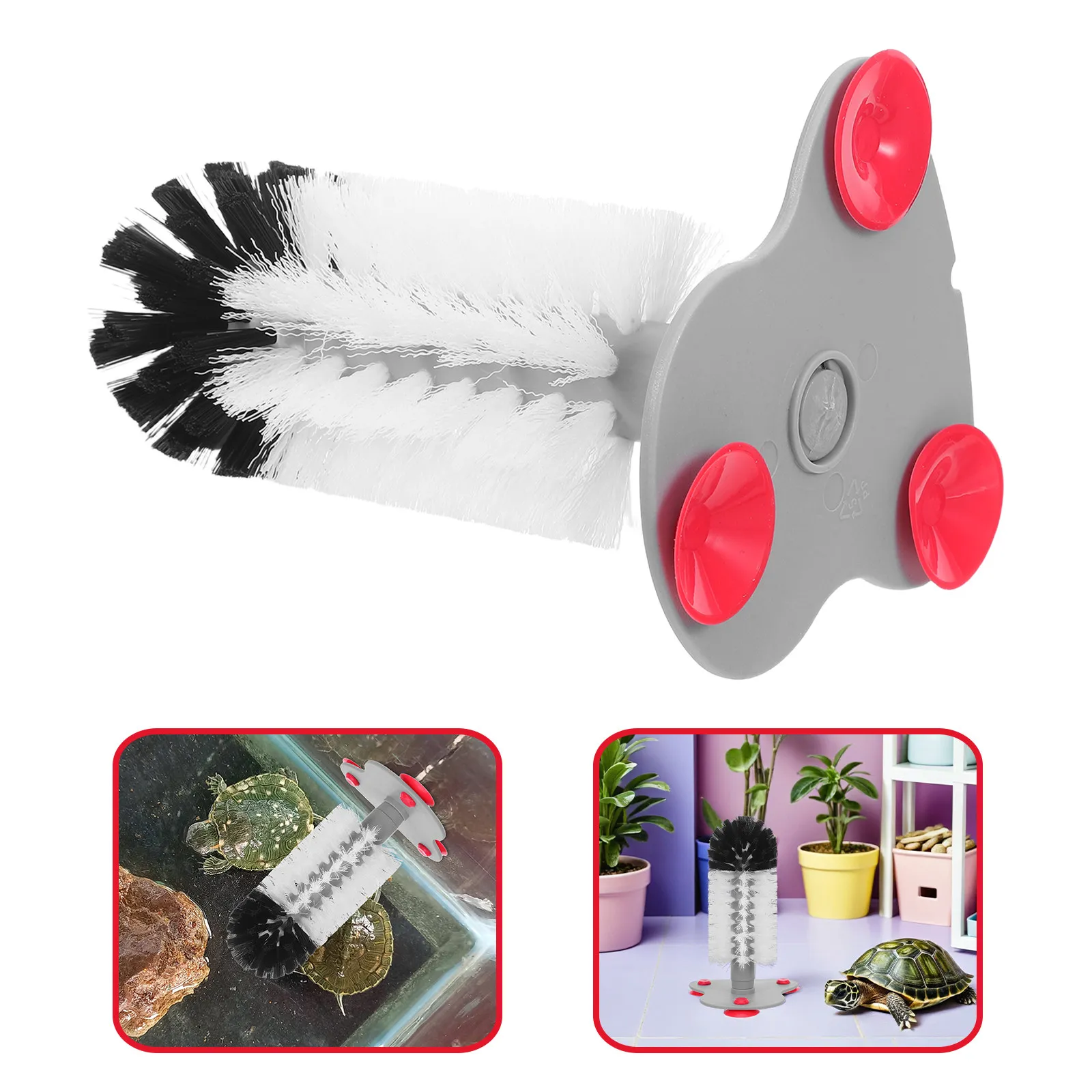 Tortoise Shell Cleaning Brush Suction Cup Mounted Gentle White Bristle Design for Turtle Shell Polishing Back Scratching
