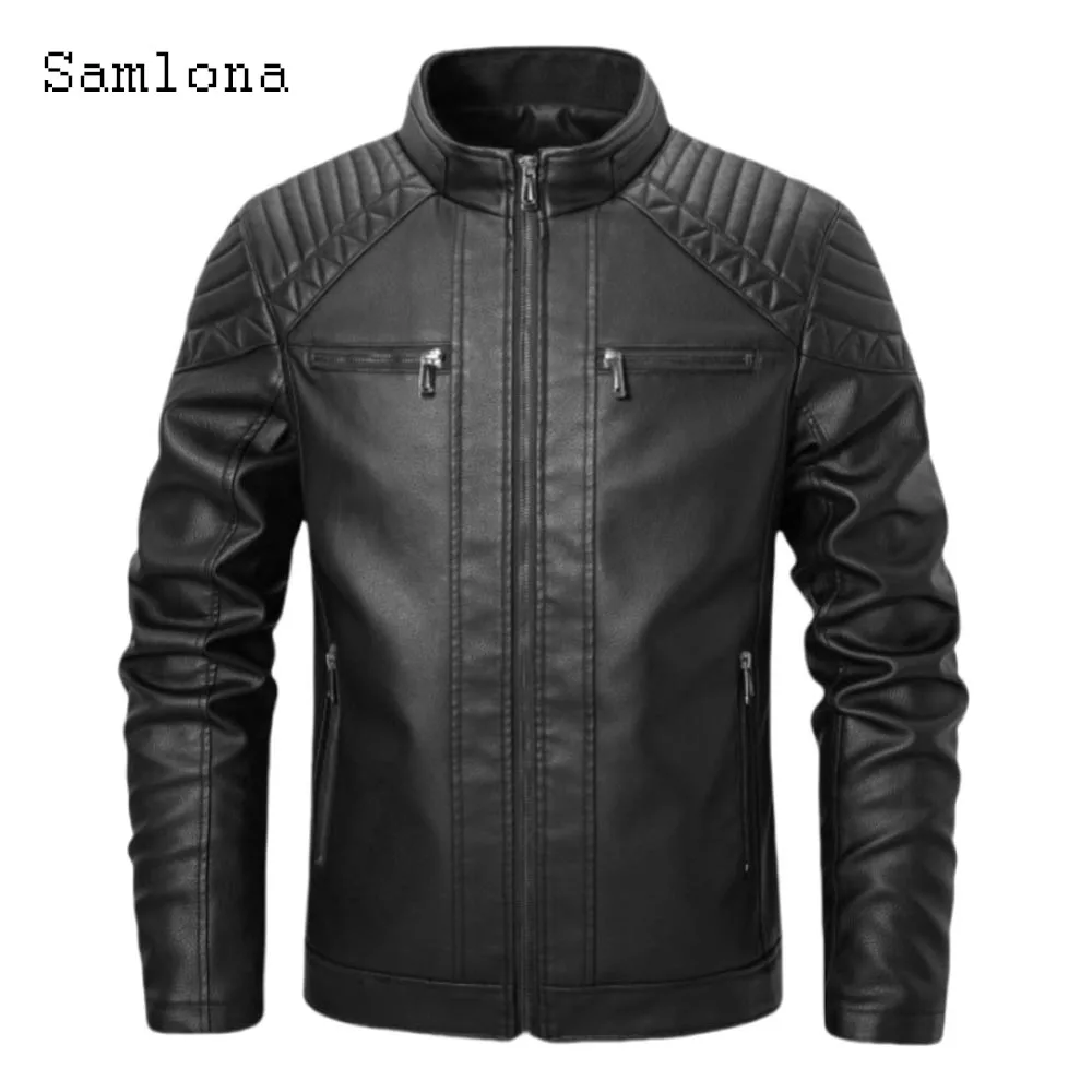 

2025 модная панк-модная куртка из искусственной кожи с карманом на молнии, мужские плиссированные пальто с воротником-стойкой, базовый топ больших размеров, мужская верхняя одежда, новинка