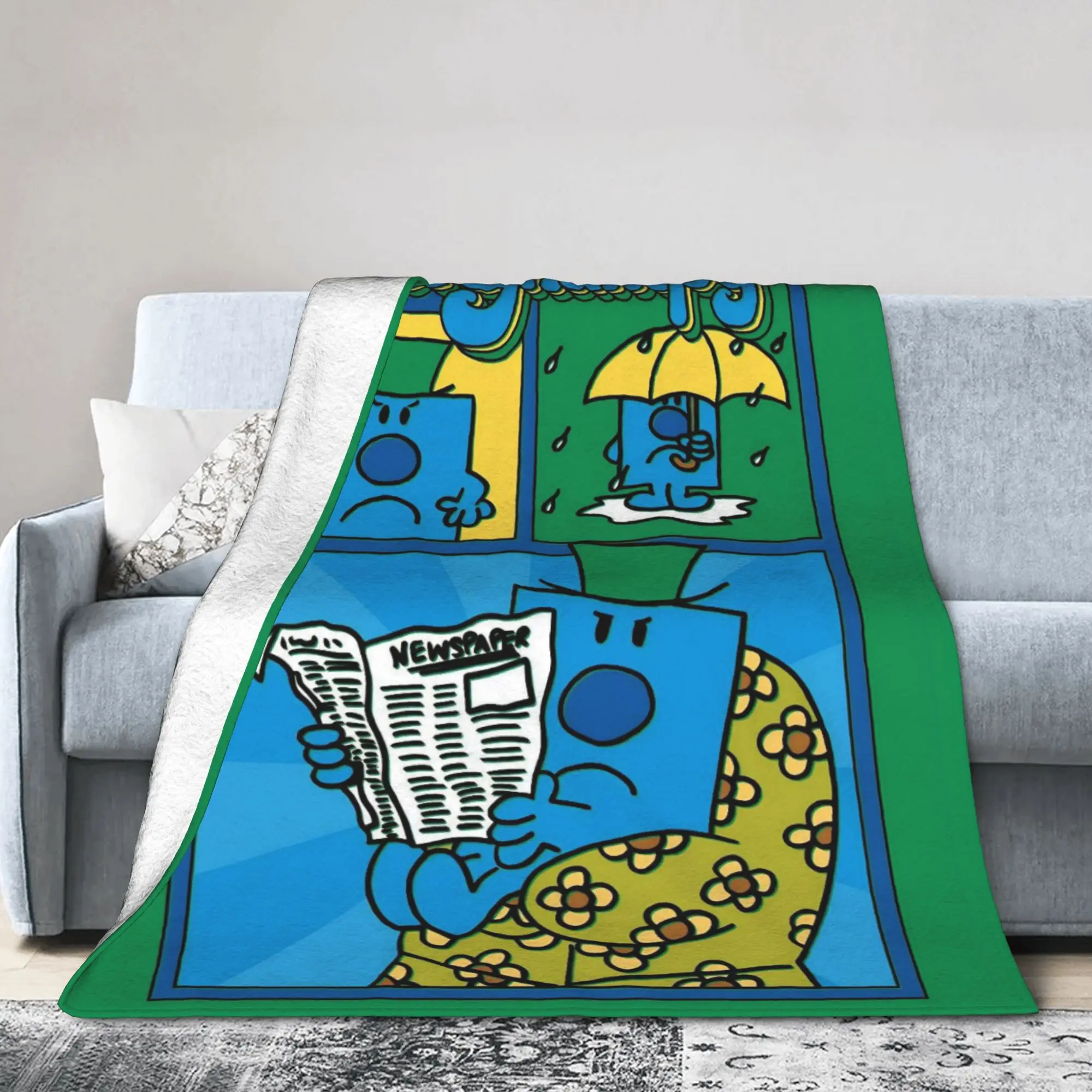 M-Mr M-Men L-Little M-Miss Mr Gnumpy Fuzzy Blankets  Funny Throw Blankets for  Sofa Bedding Lounge 125*100cm Rug Piece,