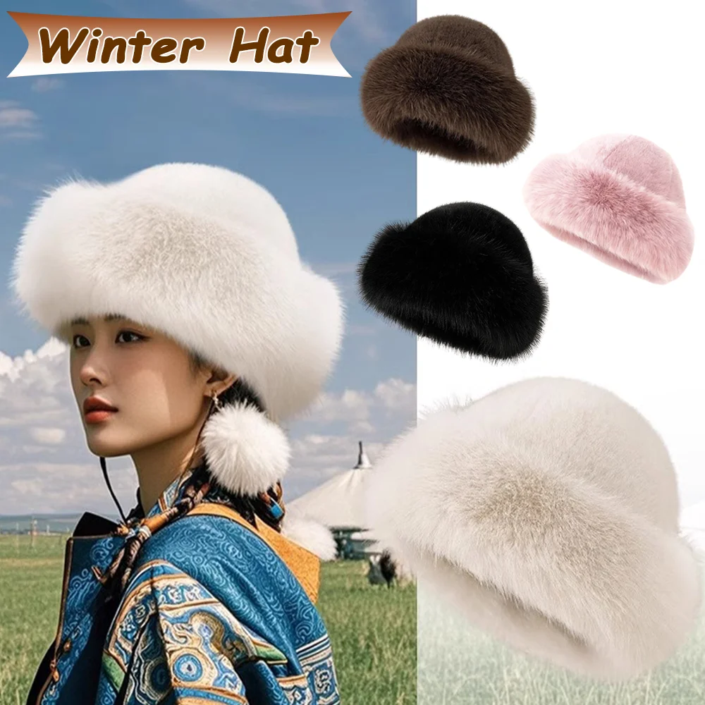 

Newest Winter Thick Warm Plush Fisherman Hat Soft Cozy Faux Fur Cap Unisex Cold Proof Beanie Solid Color Daily Outdoor Wear