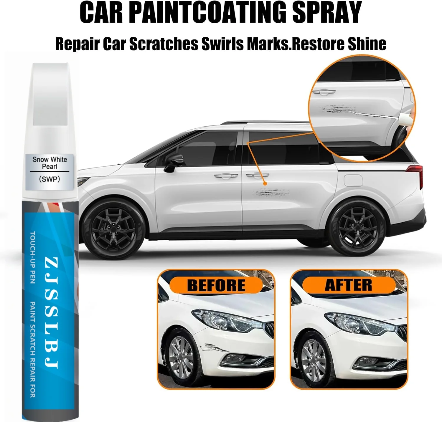 Car Touch Up Paint(Snow White Pearl(SWP)) for Kia, Car Paint Scratch Repair Kit, Quick & Easy Solution to Repair, 2 in 1 Scratch