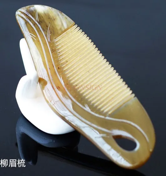 Exquisite Leaf Carved Ox Horn Comb Butterfly Comb Yak Horn Standard Teeth Comb