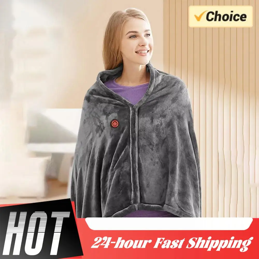 USB Heated Blanket Electric Heated Shawl 3 Heating Level Wearable Heated Blanket Coral Velvet Body Warmer Fast Heating Blanket