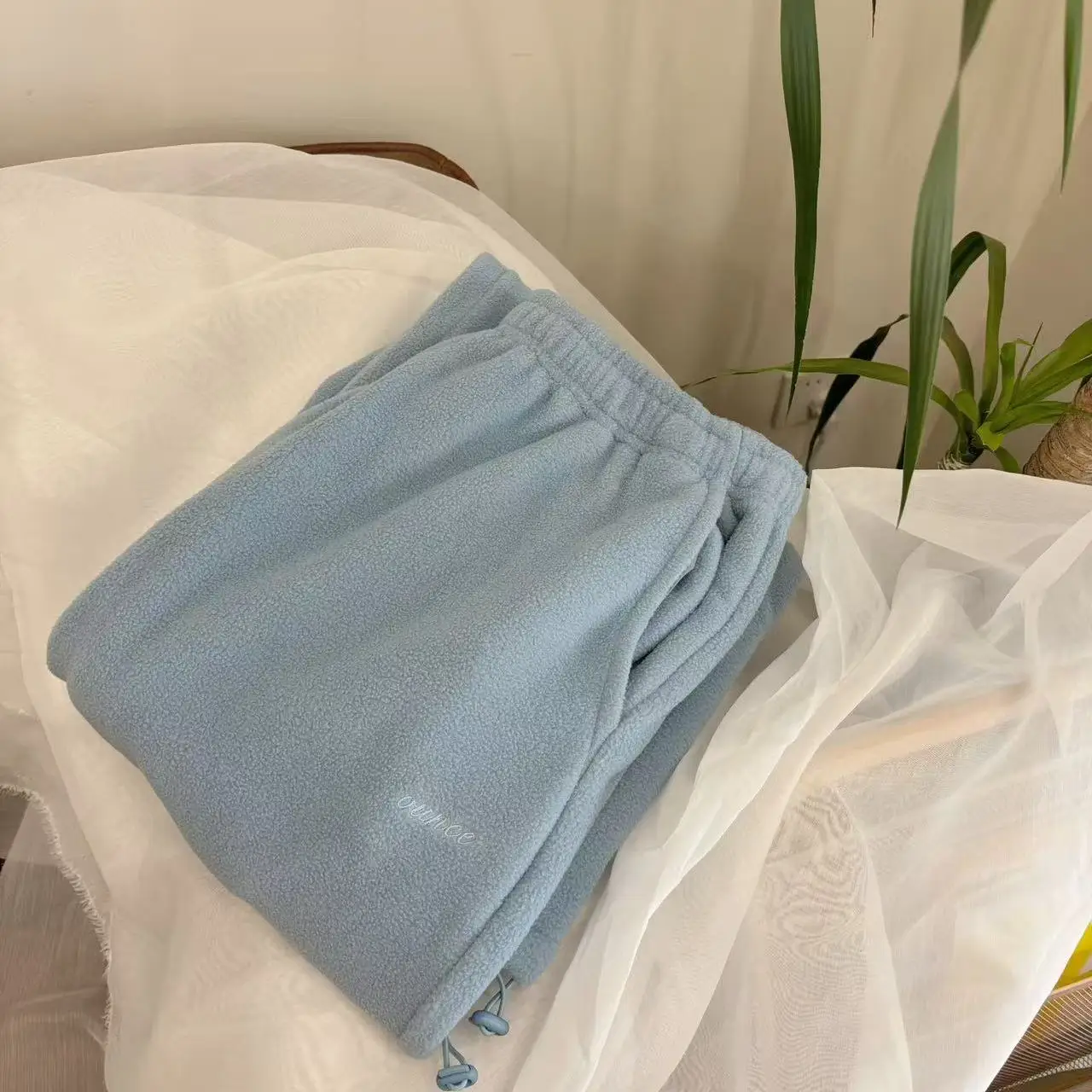 Thiened Casual Sweatpants Elastic Waist Loose Fit Long Pants Cuffed Ladies High Waist Polyester Fiber Splicing Proc