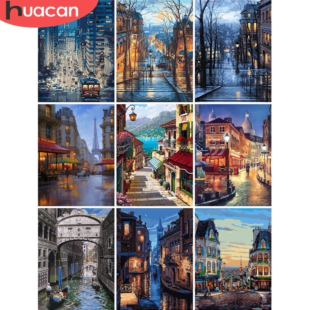 HUACAN Painting By Numbers Scenery DIY Oil Coloring By Numbers Street Landscape Canvas Paint Art Pictures Home Decor