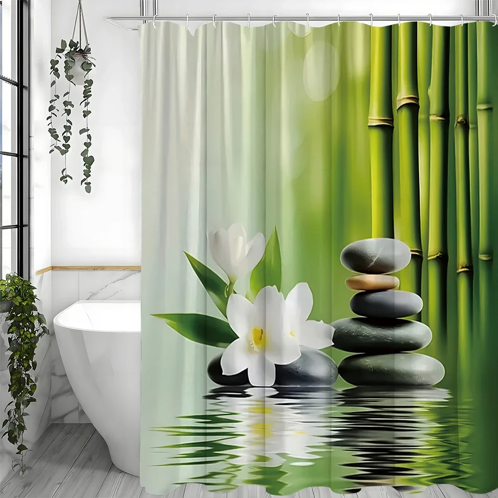 

Zen Garden Bamboo Spa Stone Flower Theme Занавеска для душа, декоративная занавеска для душа в ванной комнате, водонепроницаемая занавеска для душа с Ho